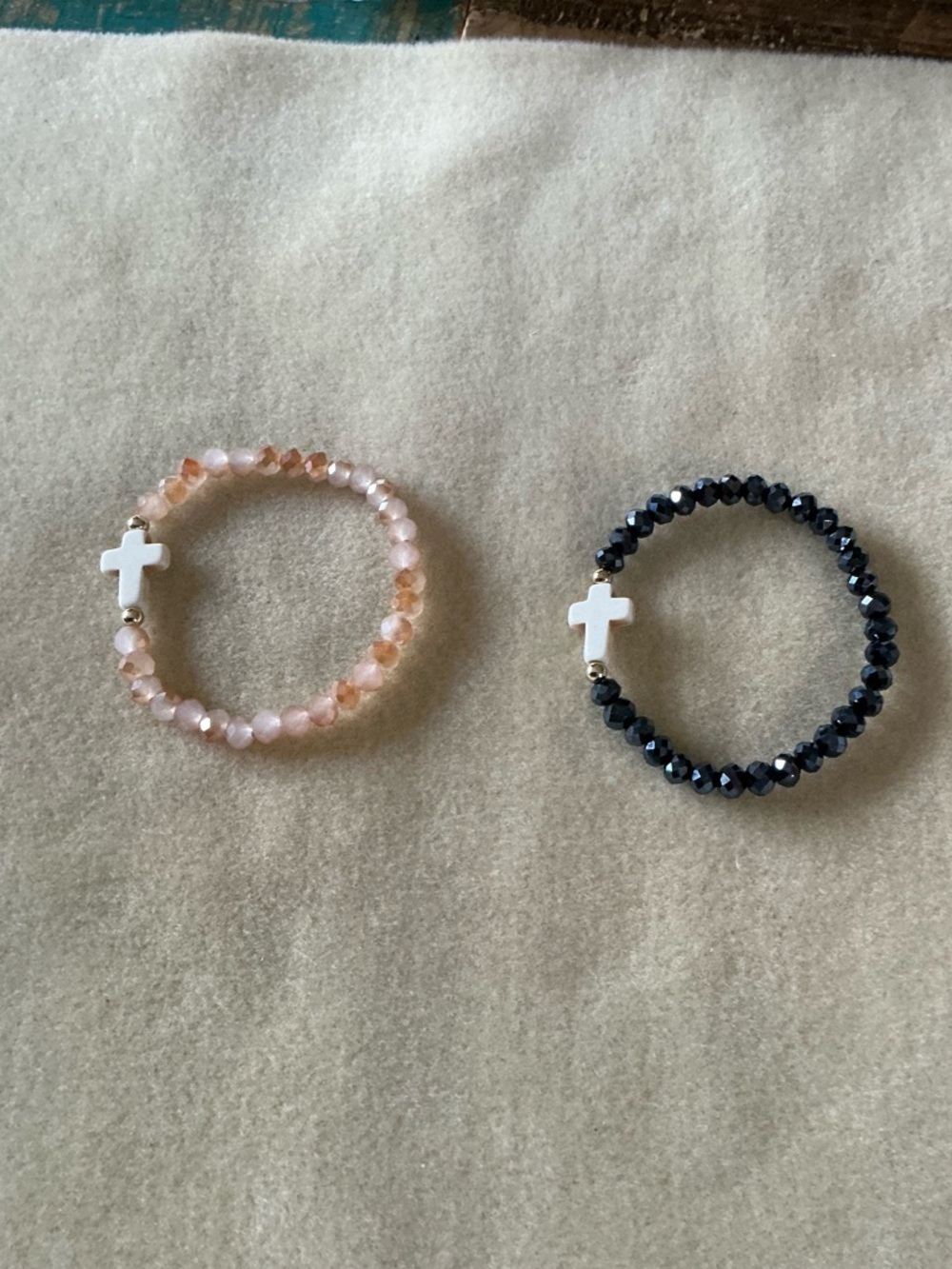 Stretch Bracelet Set with Cross Charm - set of 2